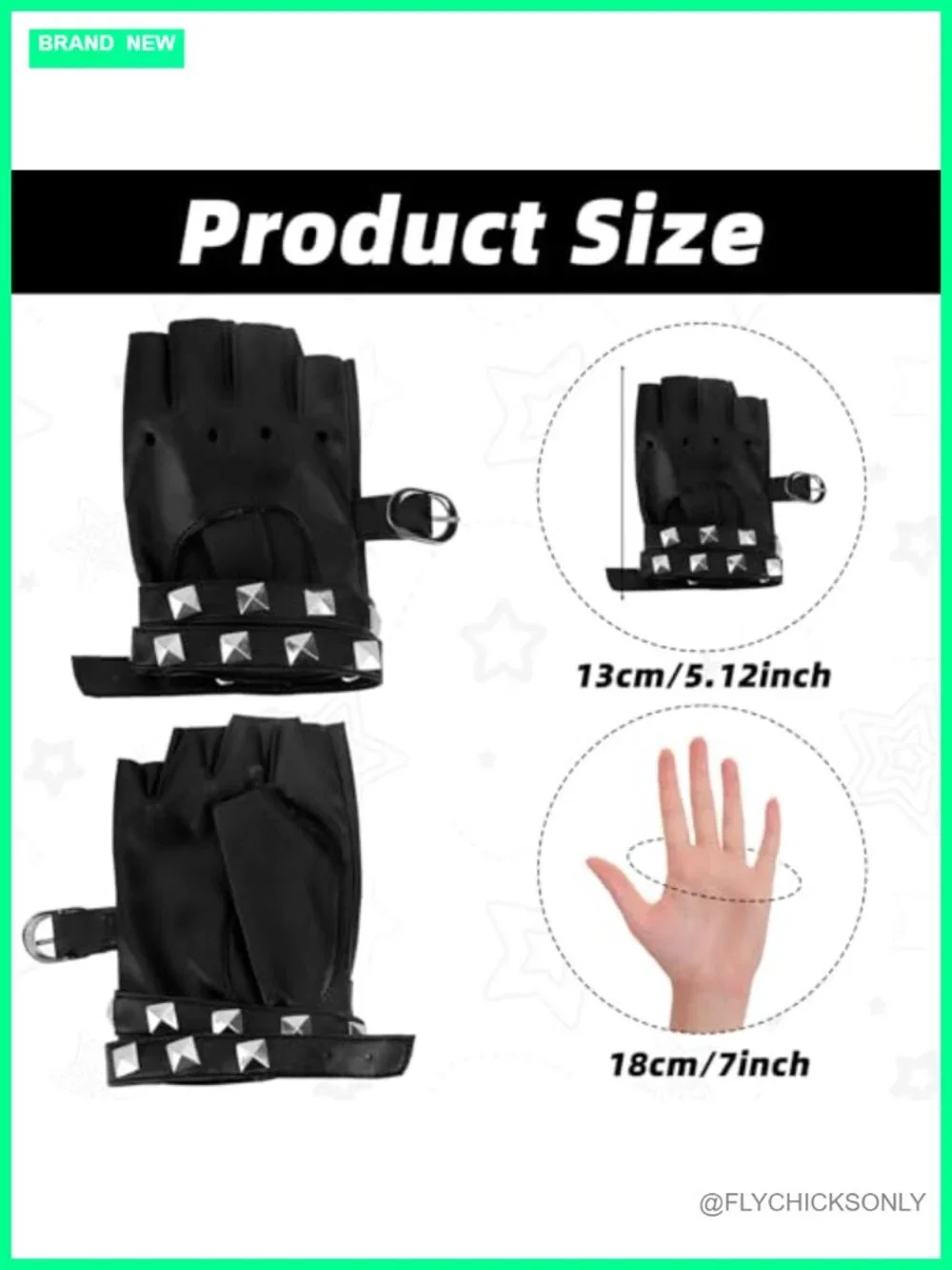 Fingerless Faux Leather Gloves with Studs Punk Goth Biker Cosplay